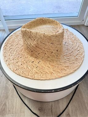 wyeth suki tan oversized wide brim raffia straw panama fedora summer sun hat NEW